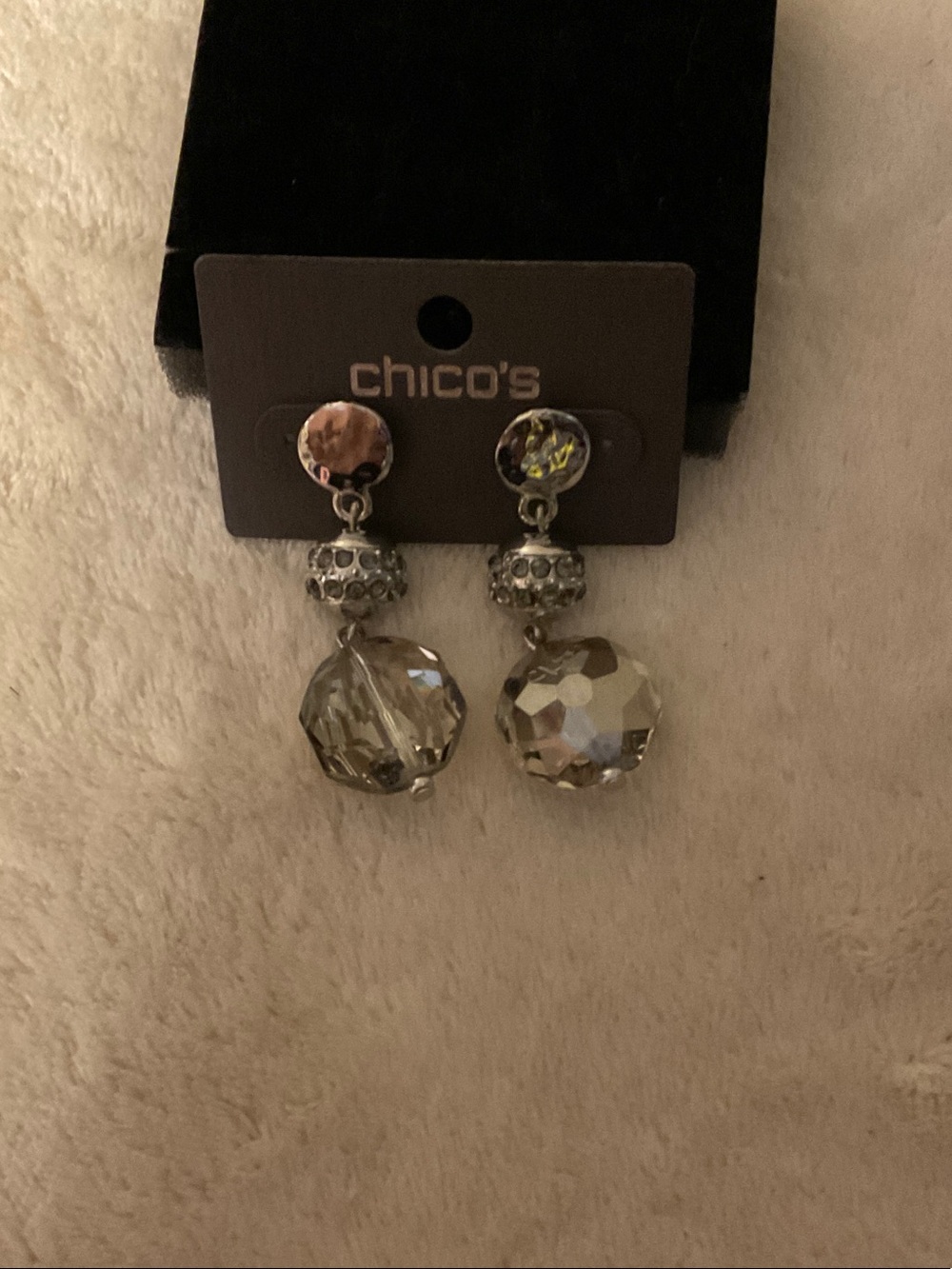 Chico's Smoky Crystal Drop Earrings with Silver Accents